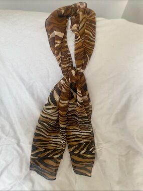 Adrienne Vittadini Tiger-Stripe Sheer Scarf in Black, Brown, Cream